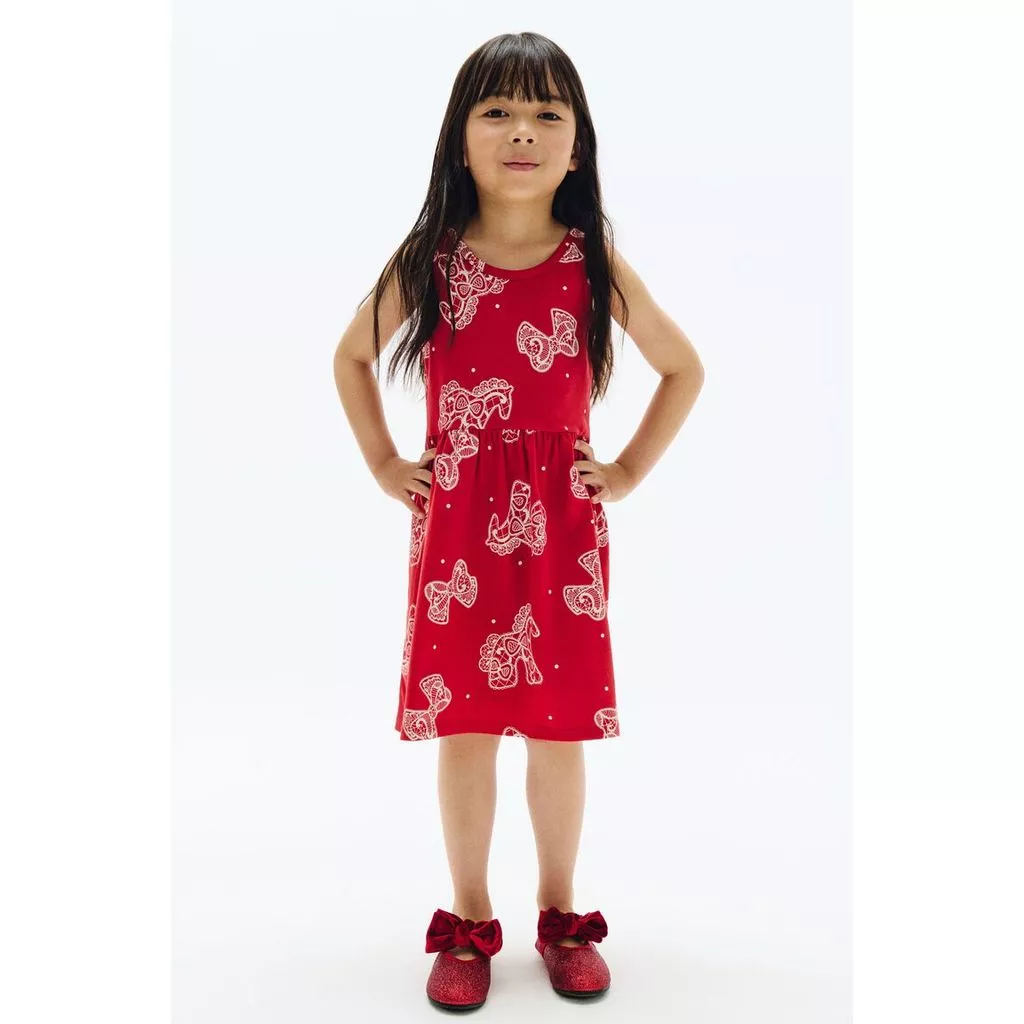 H&M(เอชแอนด์เอ็ม) เดรสผ้าฝ้ายพิมพ์ลาย Girls Printed cotton dress 1318739_1