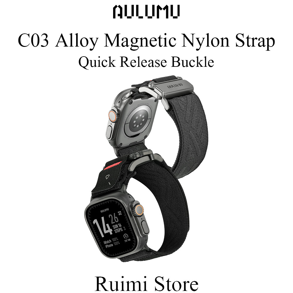 AULUMU C03 ไทเทเนียมแม่เหล็กหัวเข็มขัด Quick Release สายถักไนลอนกีฬาระบายอากาศสําหรับหน้าปัดขนาดใหญ่