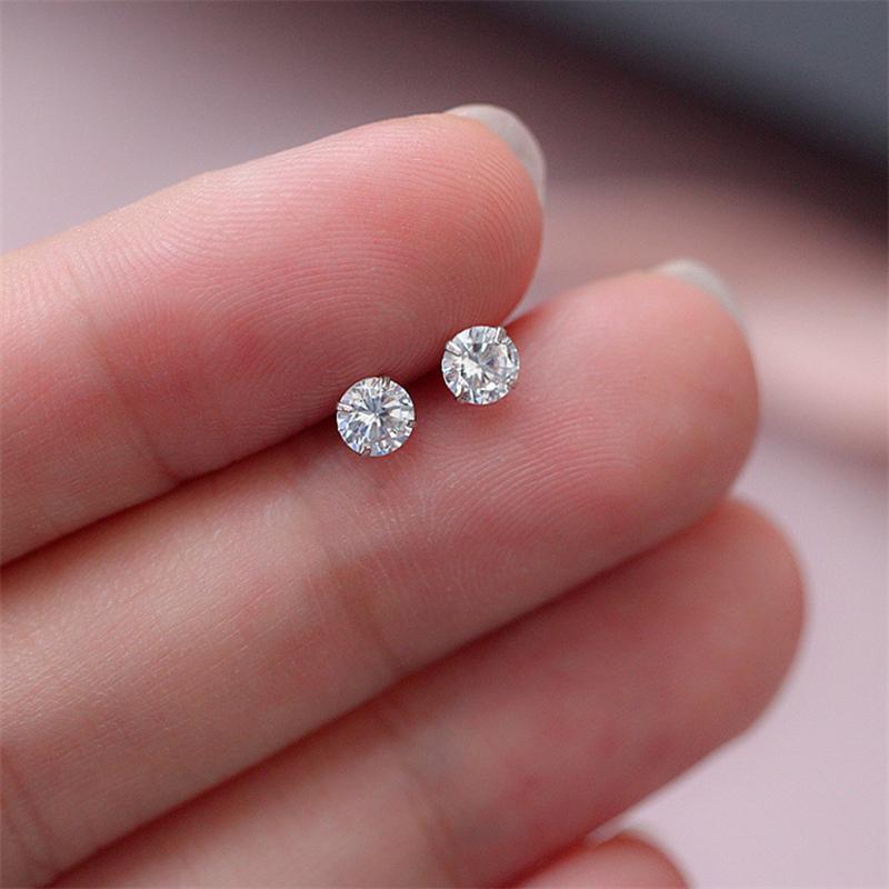BBTH 1 คู่เงินคลาสสิก Four Prong Simple Zircon ต่างหูสตั๊ดสําหรับผู้หญิง Vary