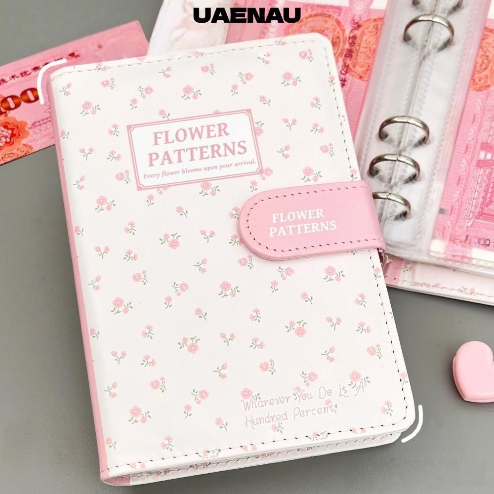 UAENAU เครื่องผูกประหยัดเงิน, หนัง PU A6 ขนาด Budget Binder, หน้าด้านในดอกไม้น่ารัก Budgets Planner โฮมออฟฟิศใช้