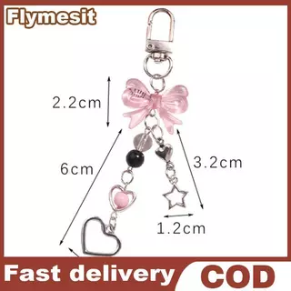 Flymesit Goth Y2K โทรศัพท์ Charm Bow Heart Star พวงกุญแจจี้กระเป๋าโทรศัพท์น่ารักอุปกรณ์เสริมสําหรับสาวผู้หญิงเครื่องประดับ EN
