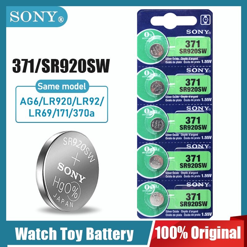 Sony 371 SR920SW AG6 920 LR920 LR69 171 370A 371A SR920 SR69 1.55V เงินออกไซด์ปุ่มเซลล์สําหรับรีโมทคอนโทรลนาฬิกาแบตเตอรี่