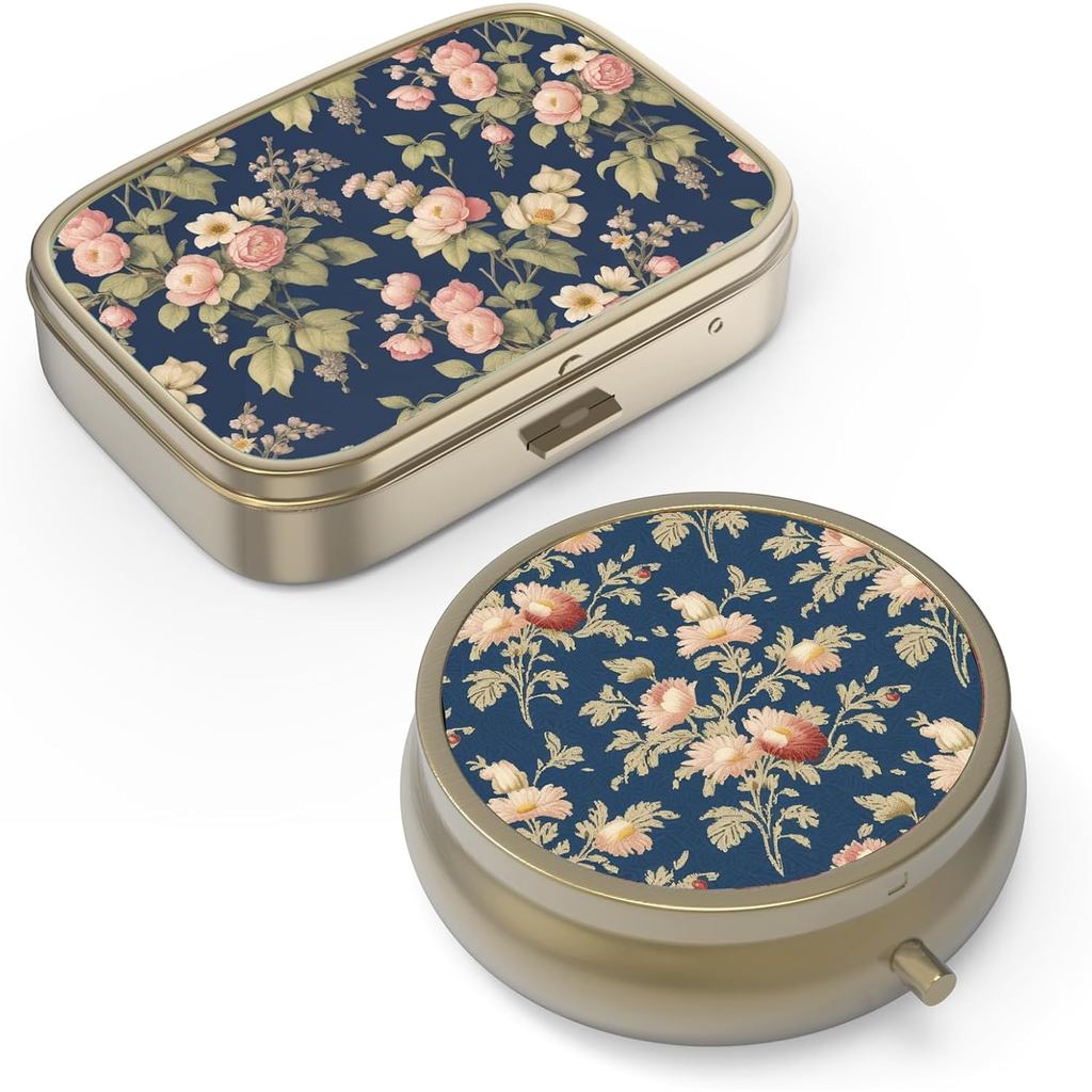 1/2 Pill Case Pill Box with Mirror Retro Small Pill Case for Purse or Pocket Bronze Pill Box or Vita