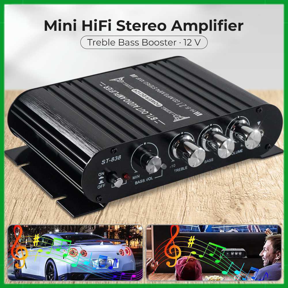 LVPIN Mini HiFi เครื่องขยายเสียงสเตอริโอ Treble Bass Booster 12V - ST-838