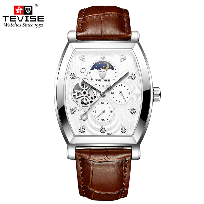 TEVISE Barrel Tourbillon Square Mens Automatic Mechanical Watch 8383c