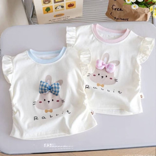 พร้อมส่ง🐰 เสื้อยืดแขนสั้น พิมพ์ลายกระต่าย ติดโบว์ น่ารักๆ สไ…