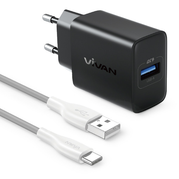 VIVAN Power C18S 18W USB A อะแดปเตอร์ชาร์จพร้อมสาย USB A ถึง Type C