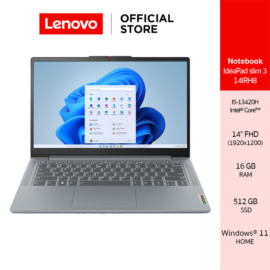[ผ่อน 0%]Lenovo IdeaPad Slim 3 14IRH8(83EL004ATA)Notebook Intel I5-13420H 16GB SSD 512GB 14" FHD