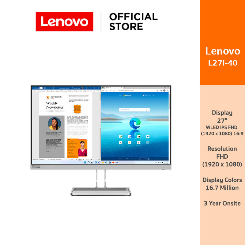 Lenovo L27I-40 (67ABKAC4TH)Monitor 27INCH IPS 1920x1080 FHD 100Hz AMD FreeSync/Low Blue Light