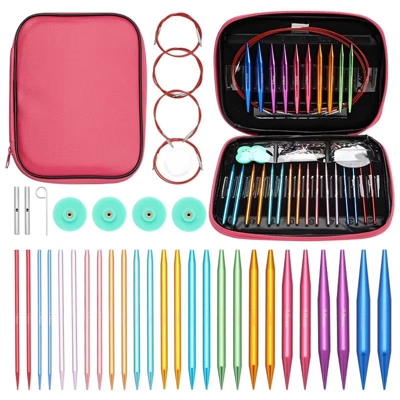 1Set Aluminum Circular Knitting Needles Set Interchangeable Crochet Hooks Weaving Yarn Knitting Craf