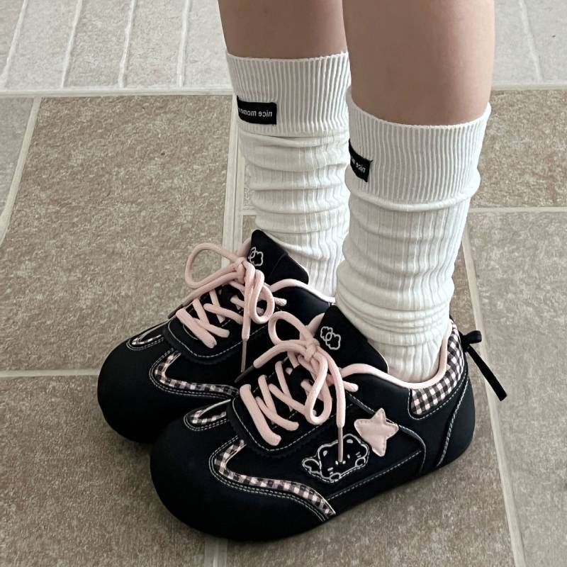 Cute Black Shoes Autumn Puff Board Shoes Versatile Casual German Training Shoes e25u
