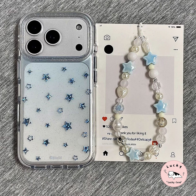 เคสไอโฟน17 15 13เคสผงกระจก ดาวโบว์ใสสวยงาม เคส สำหรับ IPhone 11 17 15 12 13 16 14 Pro Max X XS XR Max 7 13 8 Plus