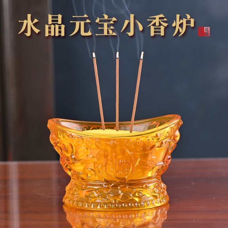 New Product#[Home Decor Enhancer]Crystal Ingot Incense Burner God of Wealth Offering Buddha Worship 