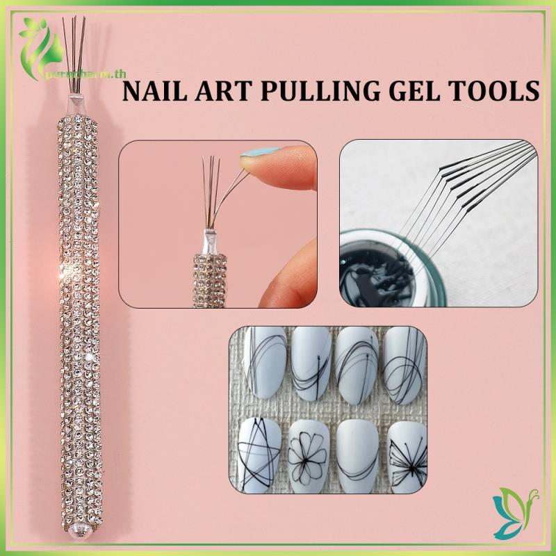 [ความงาม] Professional 7 Pin Stripe Nail Art Liner Brush 3D Tip Ultra-thin Line Drawing Pen UV Gel B