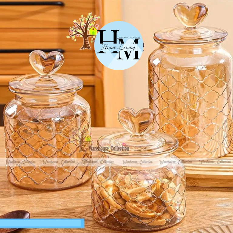 Love Lid Glass Jar 650ml/950ml/1350ml Love Candy Jar ขวดแก้วสุญญากาศ // // ความงาม Luxury Glass Jar