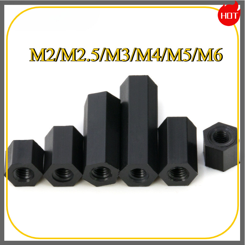 สีดำ เสารองบอร์ด ไนลอน เมียเมีย DIY พลาสติก ไนล่อน Double Pass Hex Column M2/M2.5/M3/M4/M5/M6JFDP001-5