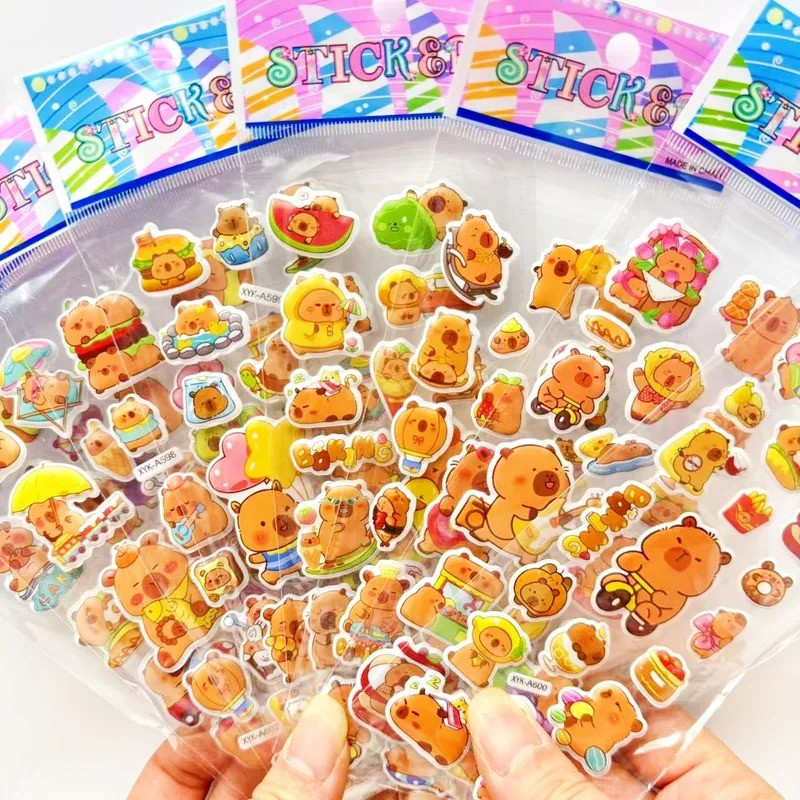 12Sheets Cute Capybara Bubble Stickers Kawaii 3D Three-Dimensional Stickers Anime Cartoon No Repetit