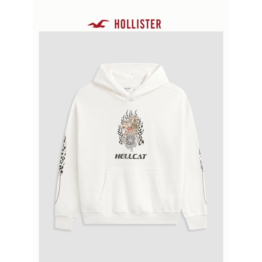 Hollister คุณภาพสูง Dodge Racing พิมพ์ผู้ชาย Casual Street หลวม Hooded Sweatshirt ใหม่เสื้อกันหนาว 0