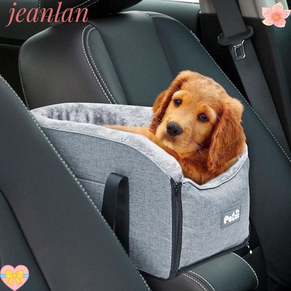 Jeanlan คอนโซลสุนัข คาร์ซีท, ไหล่-แบก Washable Pet Car Booster Seat, อุปกรณ์สัตว์เลี้ยงที่ถอดออกได้ผ้าลินิน Arctic ขนแกะแบบพกพาคอนโซลกลาง Doggie ที่นั่งสุนัขแมว