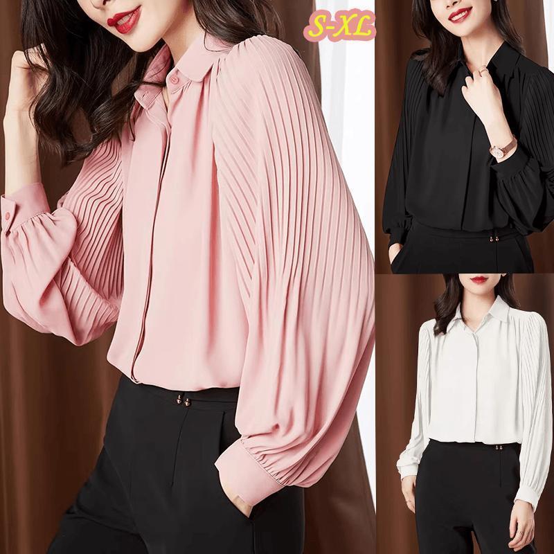 W705เสื้อเชิ้ตแขนยาวผ้าชีฟองทรงหลวมแบบใหม่สำหรับผู้หญิง แขนทรงโคมไฟ เหมาะสำหรับใส่ในฤดูใบไม้ผลิและฤดูใบไม้ร่วง