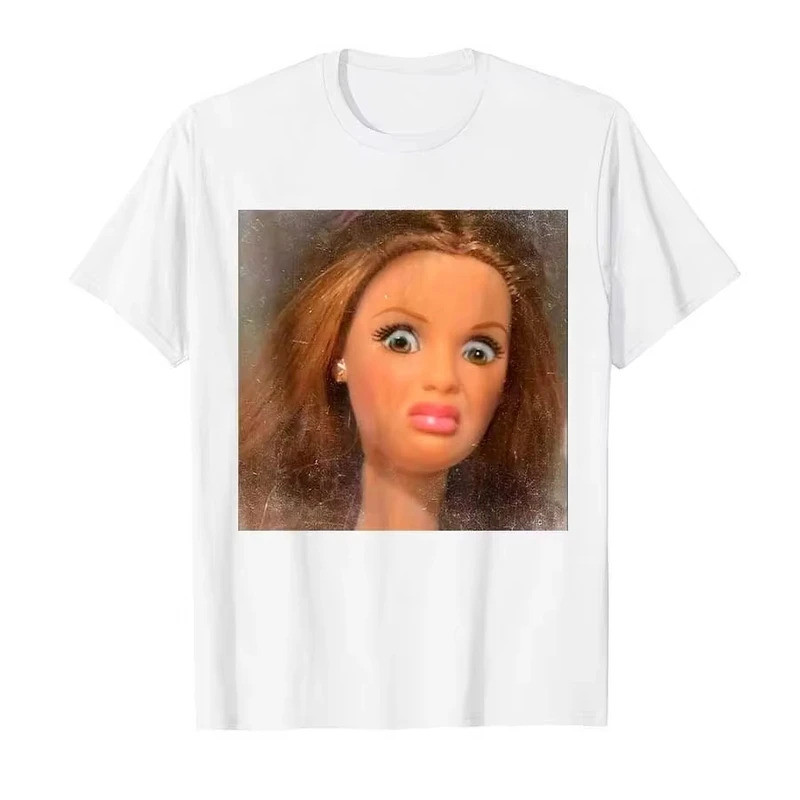 Funny and Disgusting Doll Face Emoji T-shirt, Men's and Women's Cotton Casual T-shirt Short-sleeved 