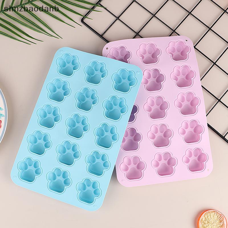 [shnzbaodanb] 15 หลุมแมวสุนัขรอยเท้าซิลิโคนแม่พิมพ์ DIY แม่พิมพ์เค้กคุกกี้ Fondant สุนัข Cat Paw สัตว์เลี้ยงลูกอมคุกกี้ Jelly Ice Cube Mould TH
