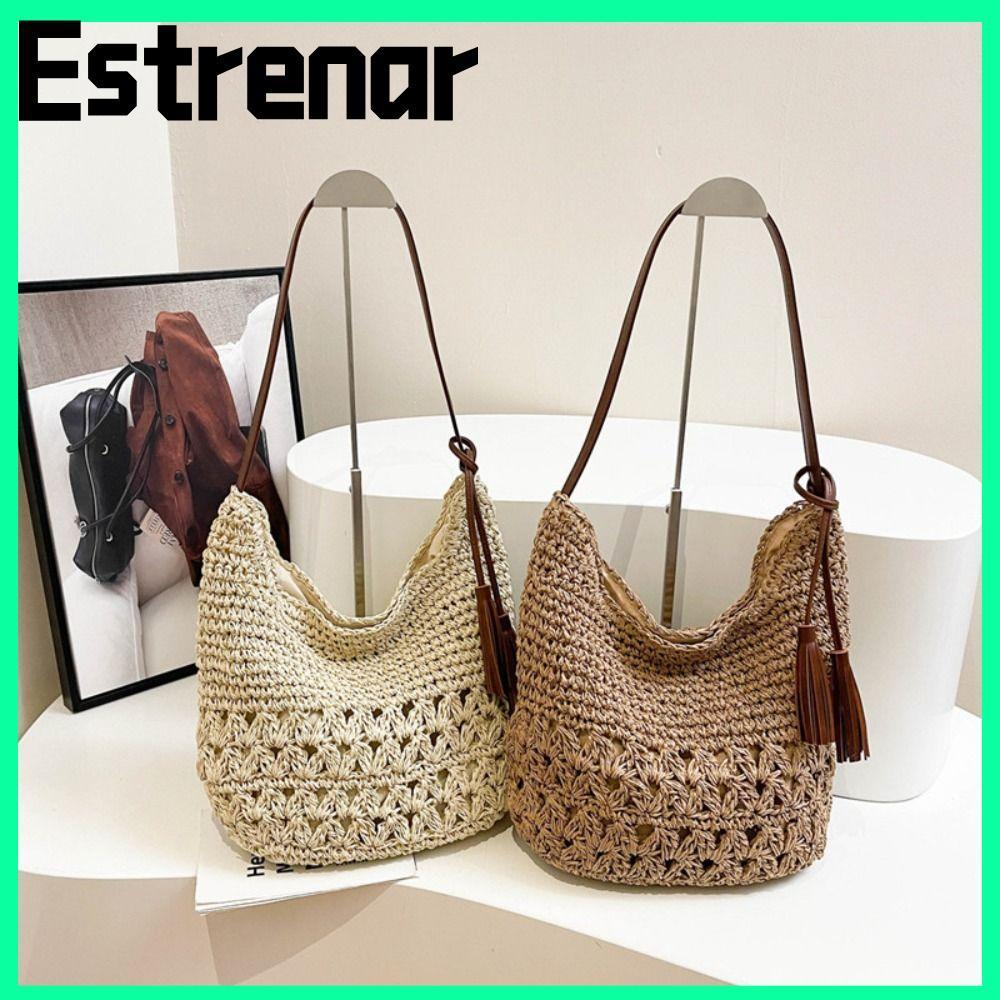 ESTRENAR กระเป๋าสานฟาง, กระเป๋าสะพายเดินทาง Causal, Totes Spring Summer Shopper Totes ความจุขนาดใหญ่