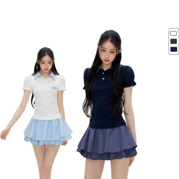 [จัดส่งจากประเทศไทย] เสื้อยืดผู้หญิง ทรงเข้ารูป แขนสั้น คอปกโปโล ผ้าบาง สไตล์เรียบร้อย