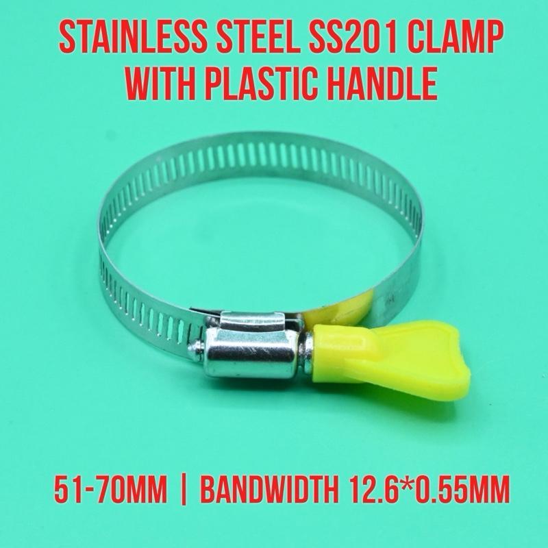 อีรอม 51มม - 70มม ที่หนีบท่อหู พร้อมด้ามจับพลาสติก | 51-70 มม.สแตนเลส เอสเอส201 แบนด์วิดท์ 12.6 มม.ค