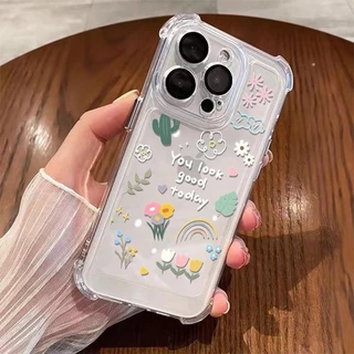 เคสกันกระแทกคู่ ดีไซน์น่ารัก เข้ากันได้กับ iPhone 15, 14, 13, 12, 11Pro Max ทำจากซิลิโคน TPU อ่อน, โปร่งใส, พร้อมดอกไม้