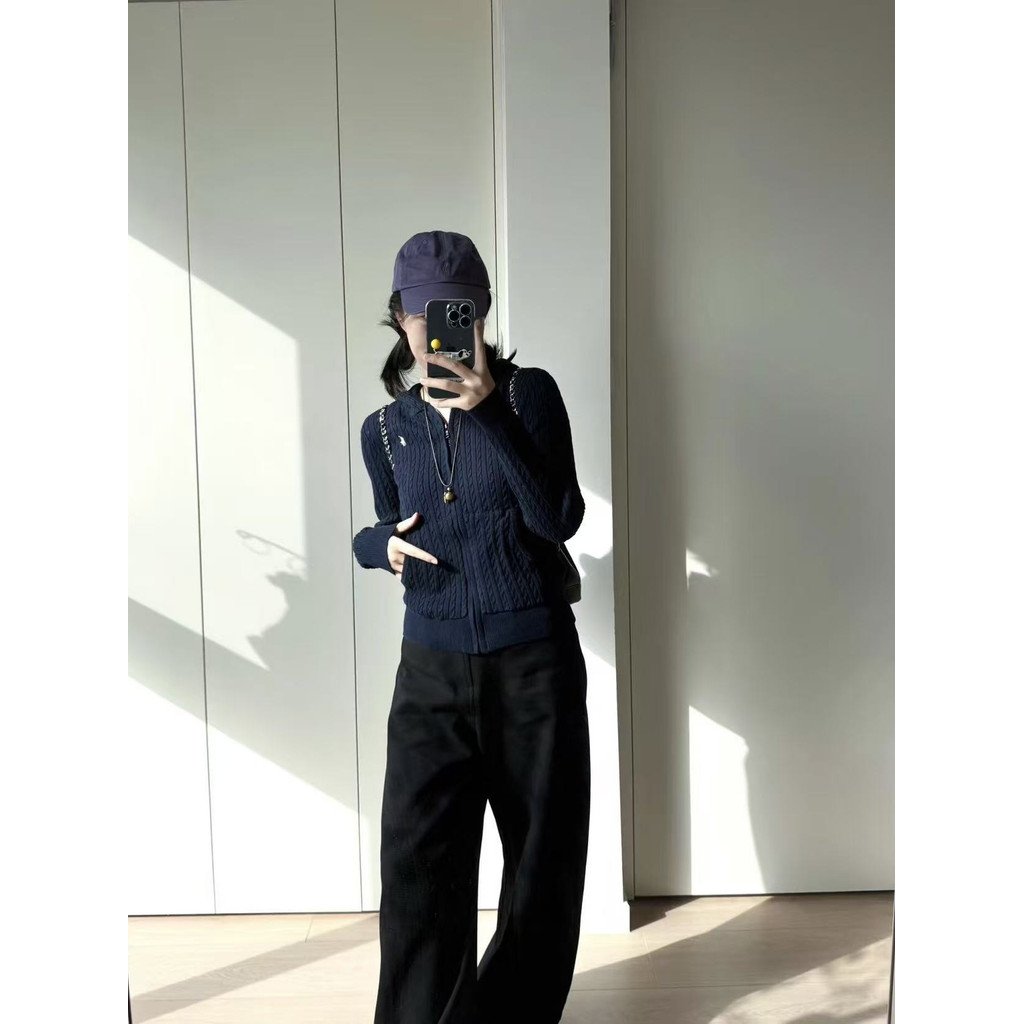 E7N0 RL* Pony Embroidered Cable Knit Hooded Cardigan for Men and Women, Zipper Knit Jacket Sweater