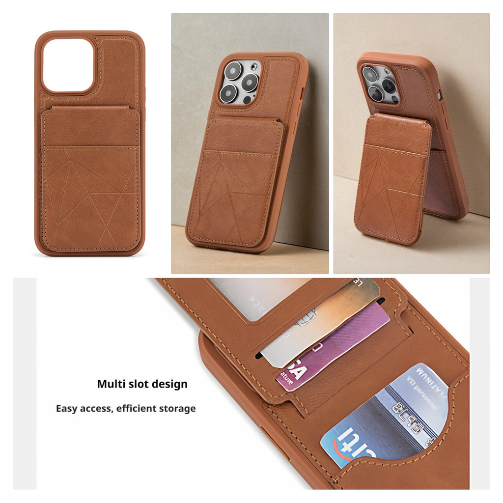 ที่ใส่บัตรเคสโทรศัพท์สําหรับ Phone17 16 15 14 13 12 Pro Max เคสหนังหรูหรา 2-in-1 ที่วางชายและหญิง, ซ