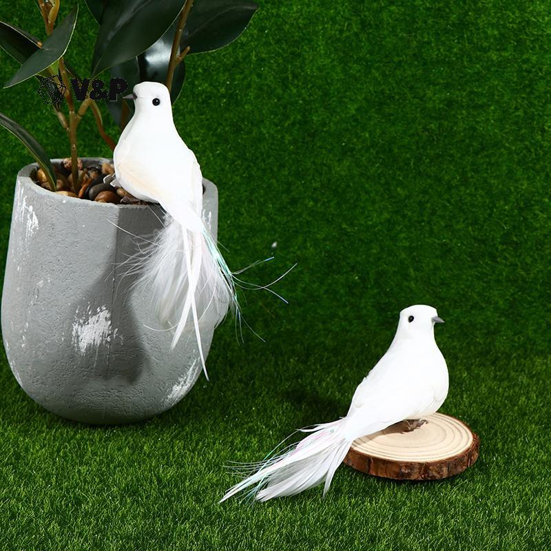 V&P 2 ชิ้น White Doves Feather โฟมเทียมคนรัก Peace Doves Bird ตกแต่งบ้าน