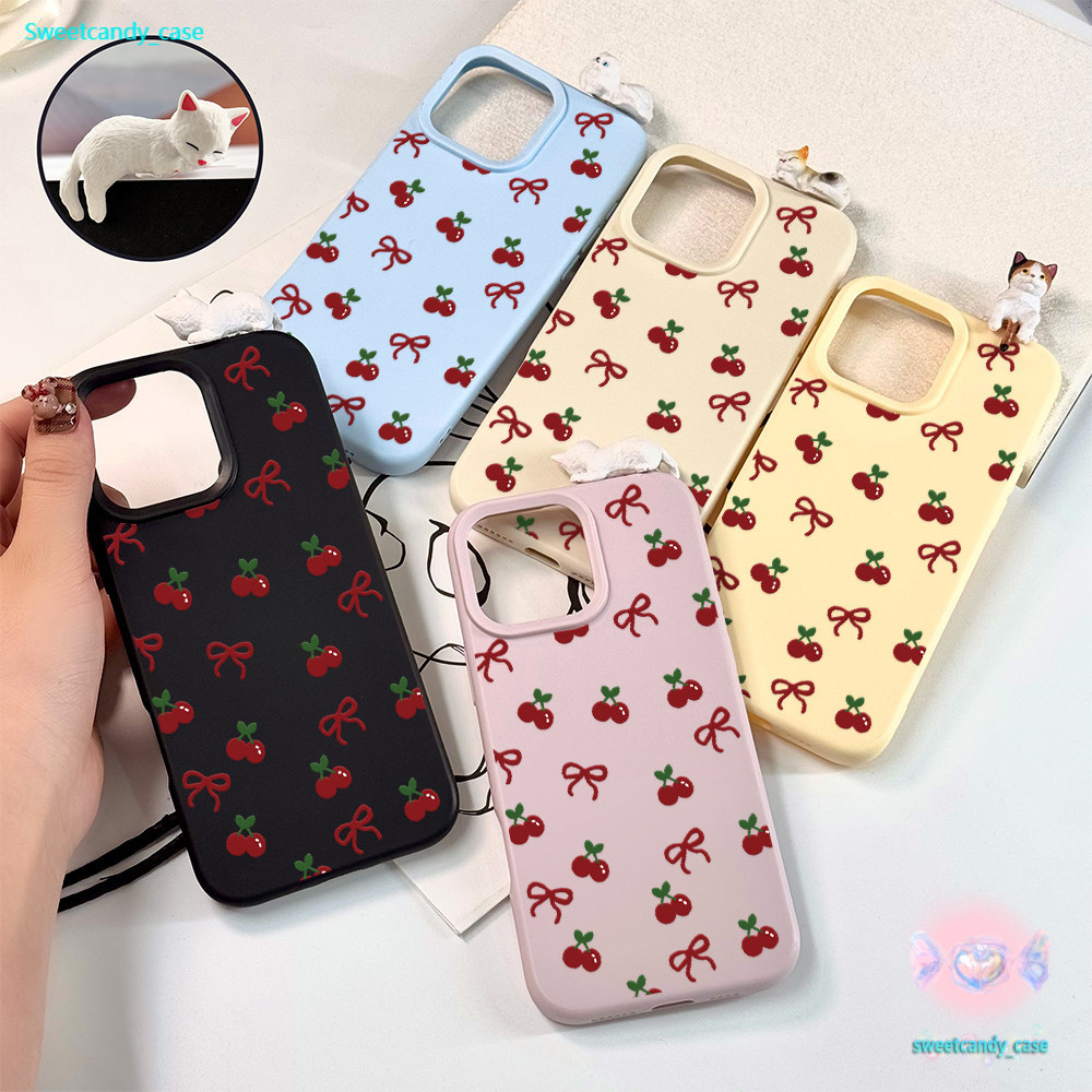 ส่งของเร็ว เคสสำหรับไอโฟน17 เชอร์รี่โบว์สีแดง เคสมือถือนิ่มซิลิโคนTPUแบบด้าน For IPhone17 16Pro 15 14PLUS 11 12 13PROMAX