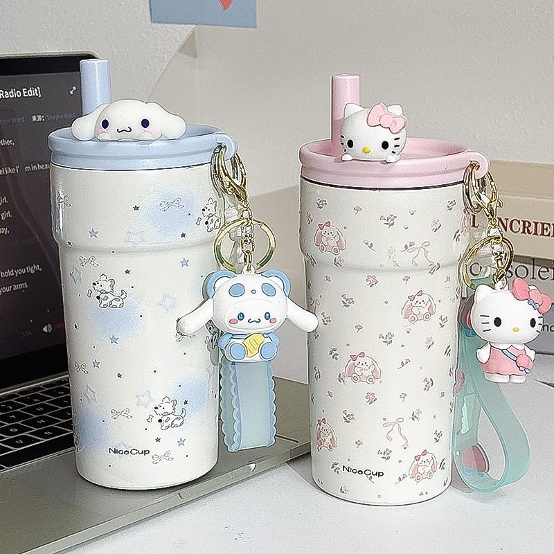 [ถ้วยน้ําการ์ตูนอิทธิพล] ถ้วยเก็บความร้อนชีสเกลือทะเล | 500มล นักเรียนหญิงน่ารัก 316 หลอดสแตนเลสแบบพกพา