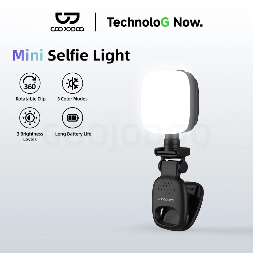 GOOJODOQ Selfie Fill Light 3 โหมดสี 3 ระดับความสว่าง คลิปมุมยืดหยุ่น