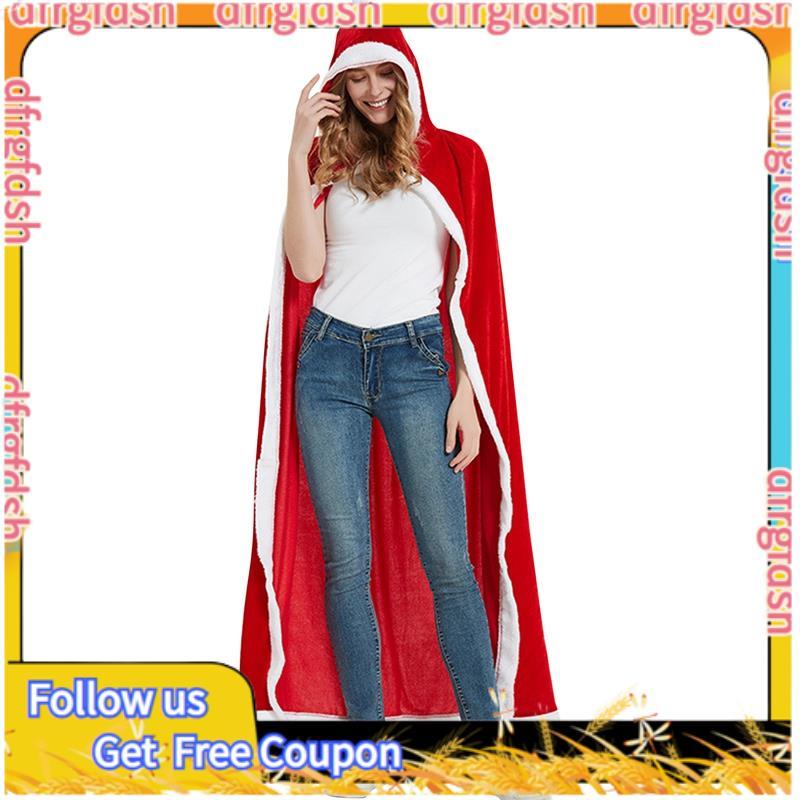 D&FChristmas Cloak Santa Claus Cloak Hooded Cape เครื่องแต่งกายสําหรับผู้หญิงคอสเพลย์การแสดงบนเวทีเค