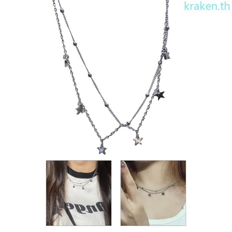 KRA Y2K Star Necklace Double Layer Five-pointed Star Necklace Pendant Choker