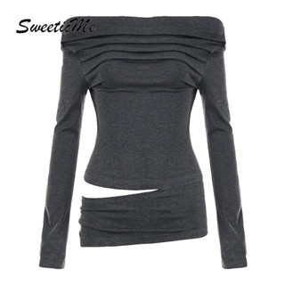 เสื้อยืดแขนยาวสไตล์สตรี แฟชั่นเซ็กซี่ off shoulder สำหรับปี …