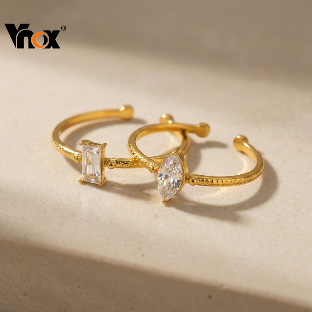 Vnox แหวนปรับได้สี่เหลี่ยมสำหรับผู้หญิง ทำจากทองสแตนเลส