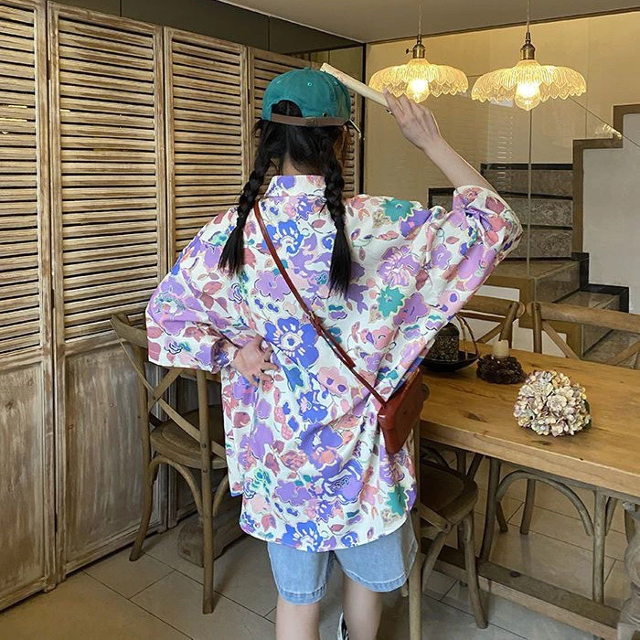 MSD เสื้อสงกรานต์ผู้หญิง ลายดอกไม้ แขนสั้น กระดุมหน้า เสื้อฮาวาย thumbnail 5