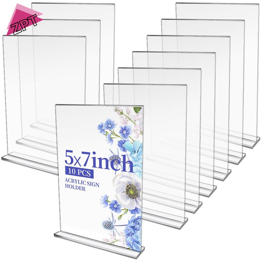 [ZPT] GANGBARU 10 Pa 5 X 7 นิ้วผู้ถือป้ายอะคริลิคใสสองด้านแนวตั้งขาตั้งจอแสดงผล T รูปร่าง Flyer เมนู