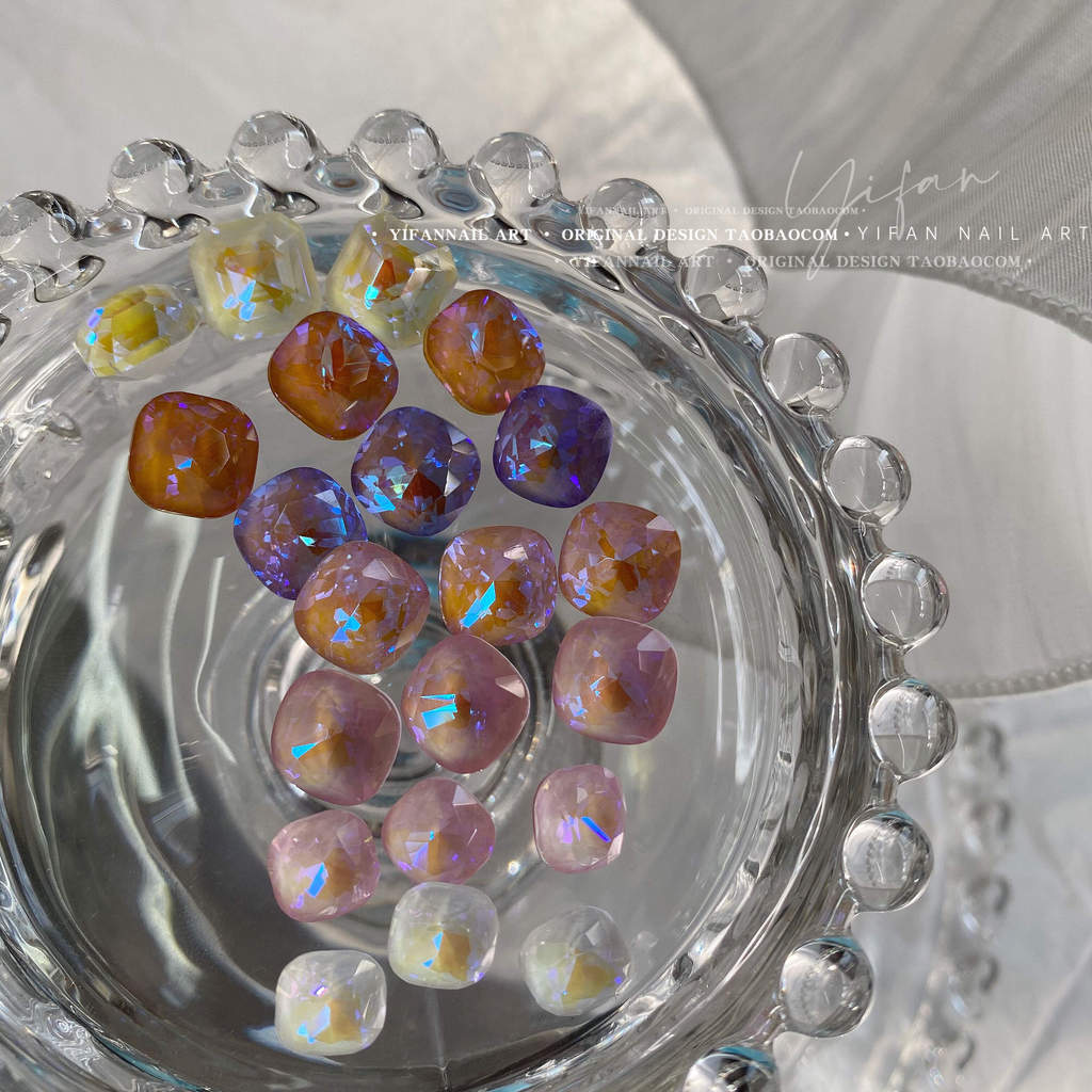 YIFNAIL Macaron Polarized Pink Mocha Diamond Symphony Fat Square Pointed Bottom Pile Diamond Nails A