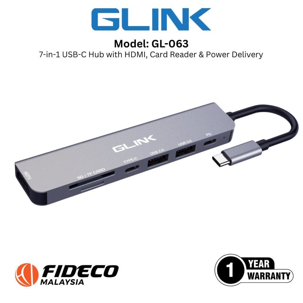 GLINK GL-063-7IN1 HUB TYPE-C TO HDTV พร้อม CARD READER & จัดส่งที่รวดเร็ว