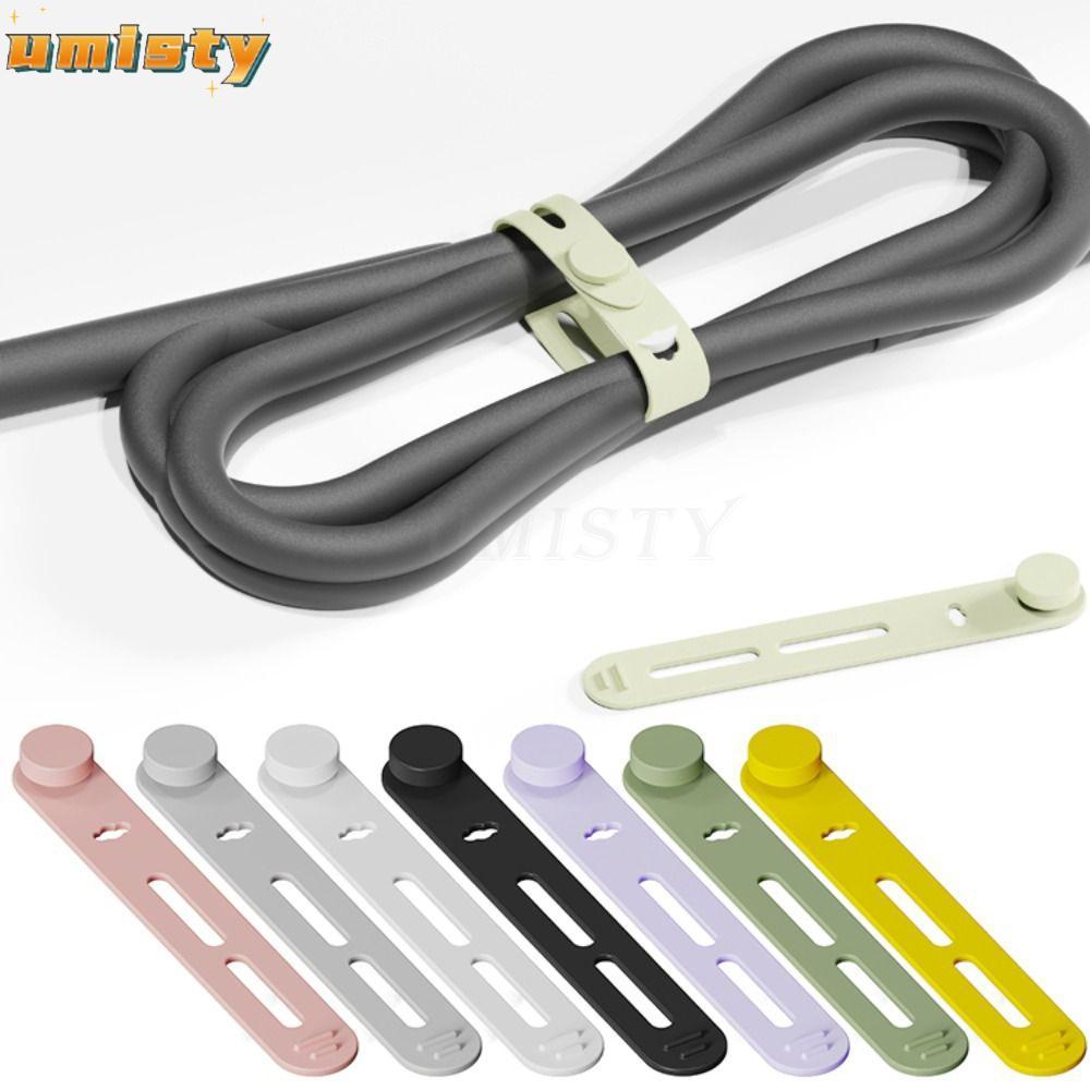 UMISTY สายรัดซิลิโคน 10 ชิ้น สําหรับจัดระเบียบสายไฟ สายหูฟัง USB เมาส์ พร้อมคลิปยืดหยุ่น