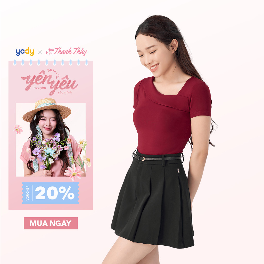 เสื้อยืด YODY คอปกไขว้แบบเลื่อน ผ้าไม้ไผ่เดี่ยวดูดซับเหงื่อ TSN7136