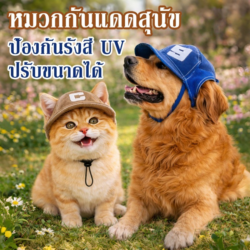 COD หมวกกันแดดสุนัข ทรงเบสบอล ปรับขนาดได้ ป้องกันรังสี UV ถ่ายรูปสวย ระบายอากาศดี สวมใส่เย็นสบาย