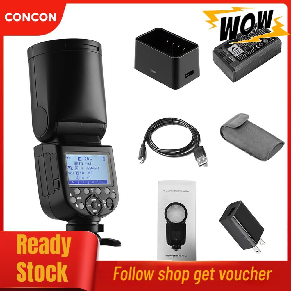 Concon Concon Professional กล้องแฟลชโคมไฟหัวกลมไร้สาย 2.4G ซูมสำหรับ A7RII A7R A58 A99 ILCE6000L A7R