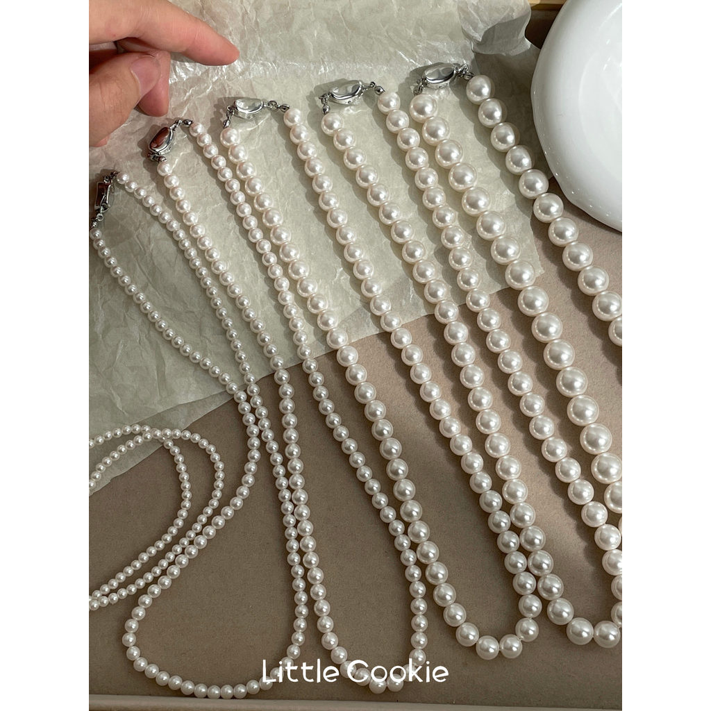 สร้อยคอมุก Fever สร้อยคอมุกหัวเข็มขัดแบบแท่งโลหะแบบเดียวกันสำหรับผู้หญิงสร้อยคอสร้อยคอไหปลาร้าสวมซ้อ