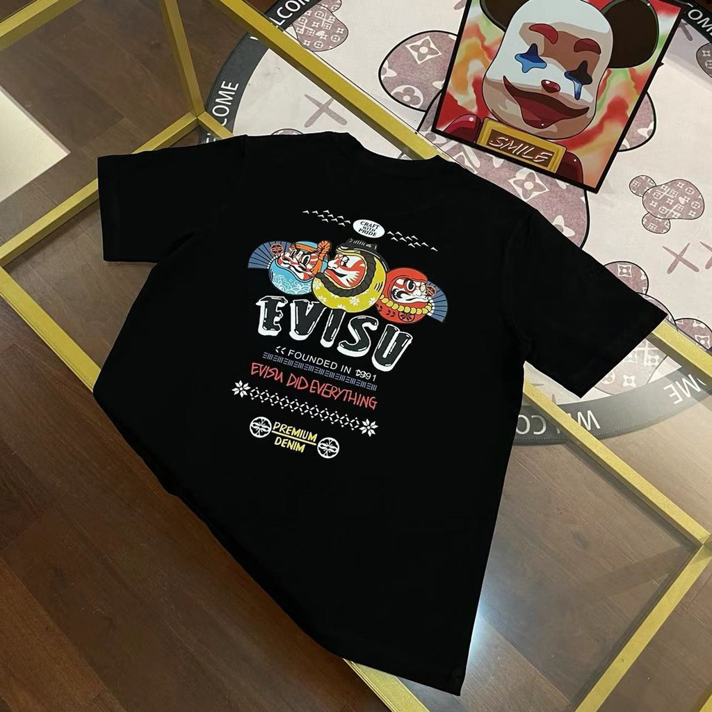 Evisu/Fushen 2026 ต้นฤดูใบไม้ผลิสไตล์ใหม่เสื้อยืดแขนสั้นชายหญิงคู่สไตล์รอบคอ Original Design Heavy ส